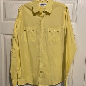 Express Men's Casual Light Yellow Button Down Shirt